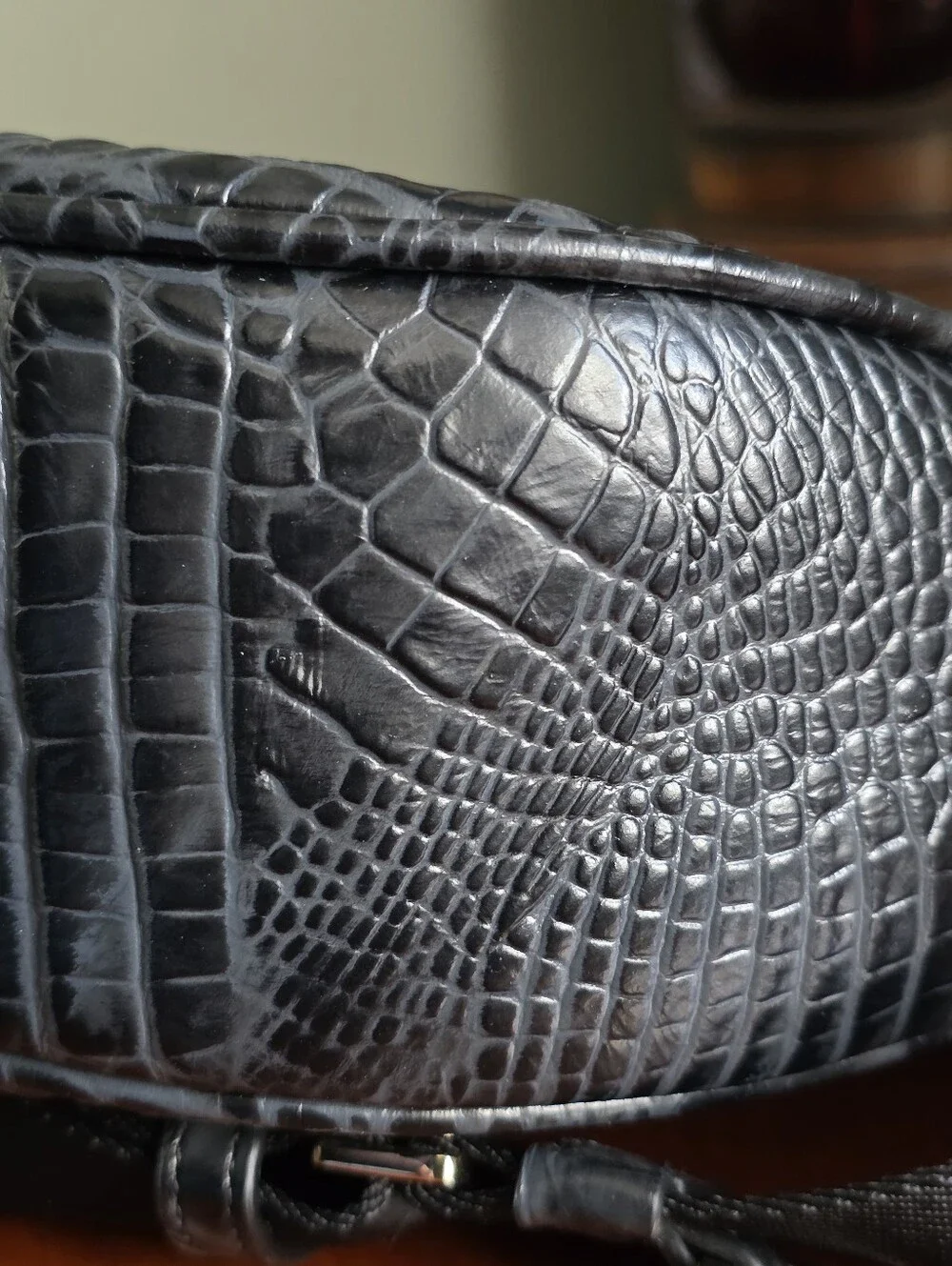 Brahmin Percy Black Alden Road Croc Embossed Crescent Crossbody Bag